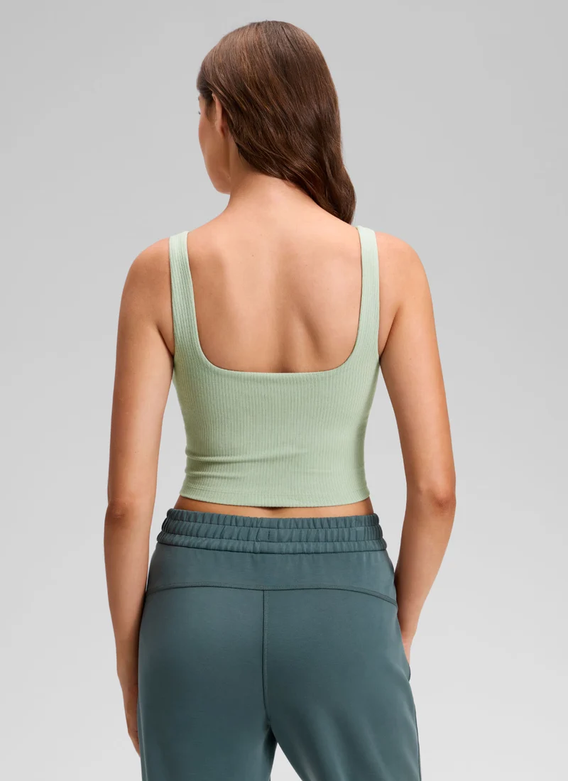 Ribbed Henley Neck Built in Bra Tank