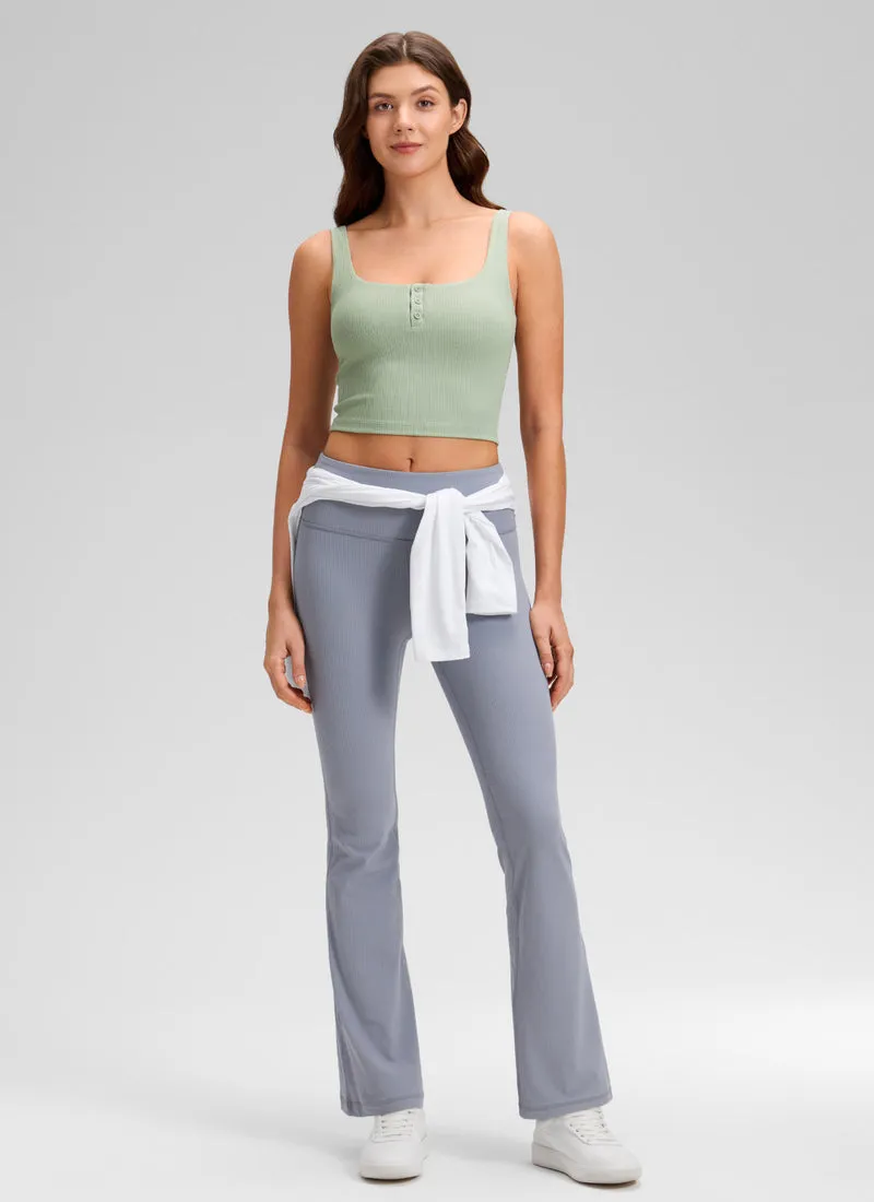 Ribbed Henley Neck Built in Bra Tank