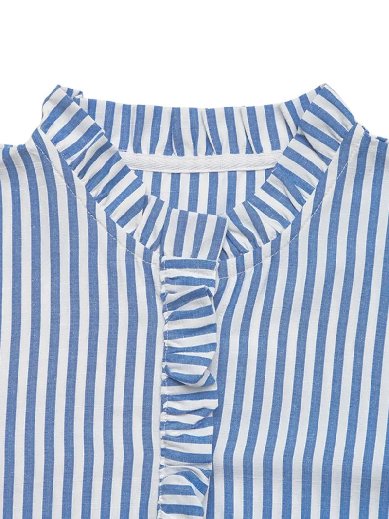 Robe chemise courte à rayures et manches mi-longues