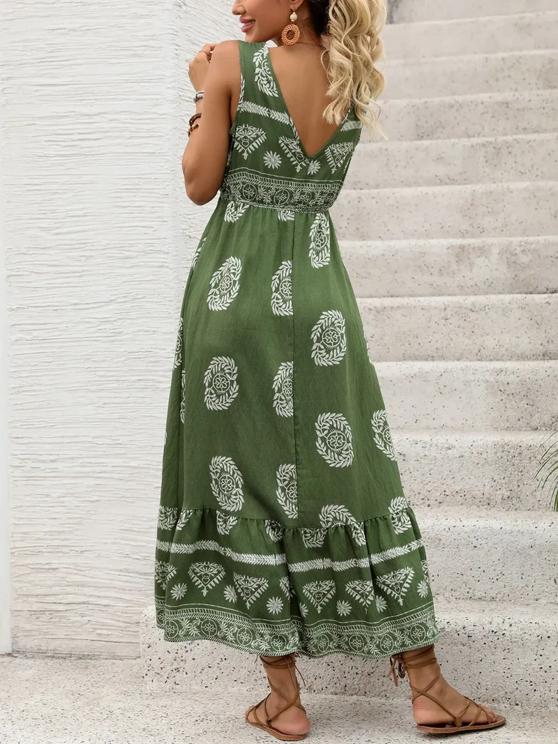 Robe imprimée sans manches à col en V