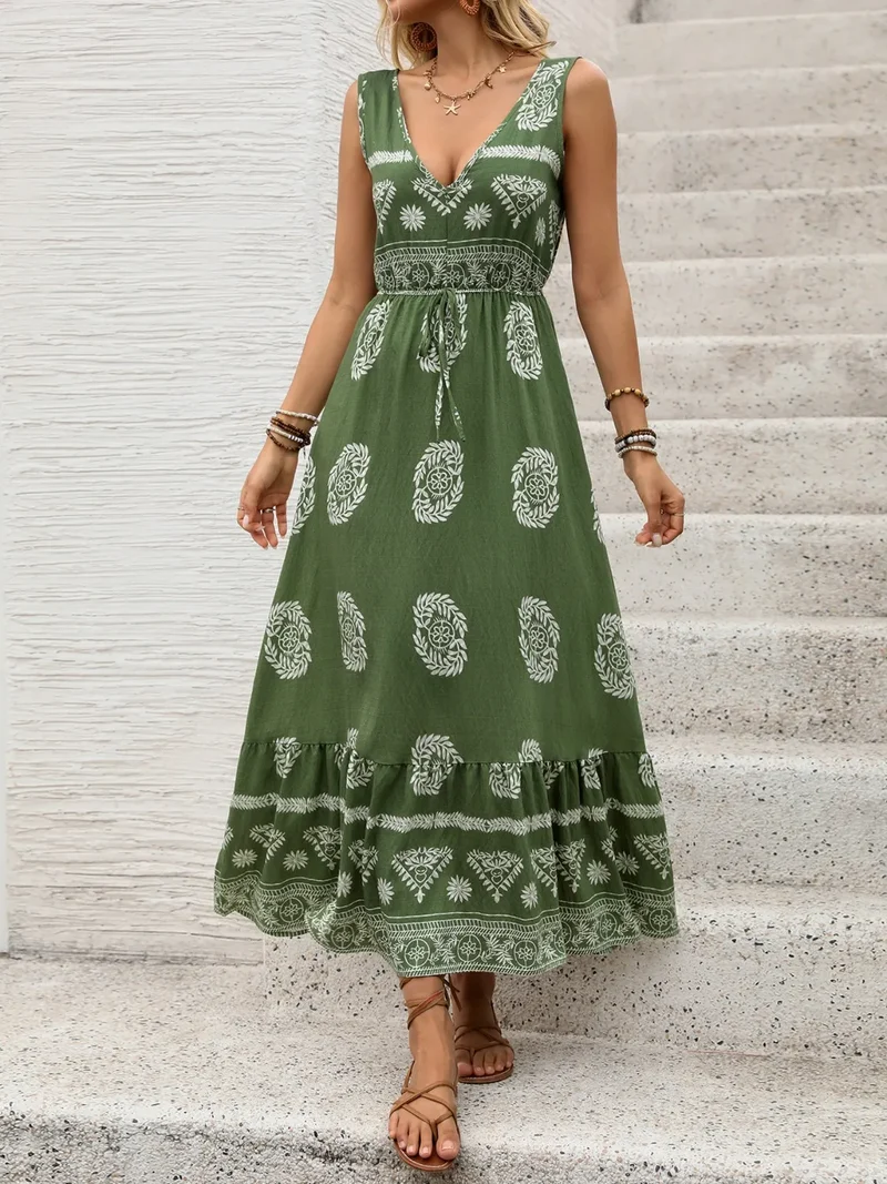 Robe imprimée sans manches à col en V