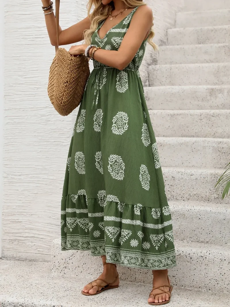 Robe imprimée sans manches à col en V