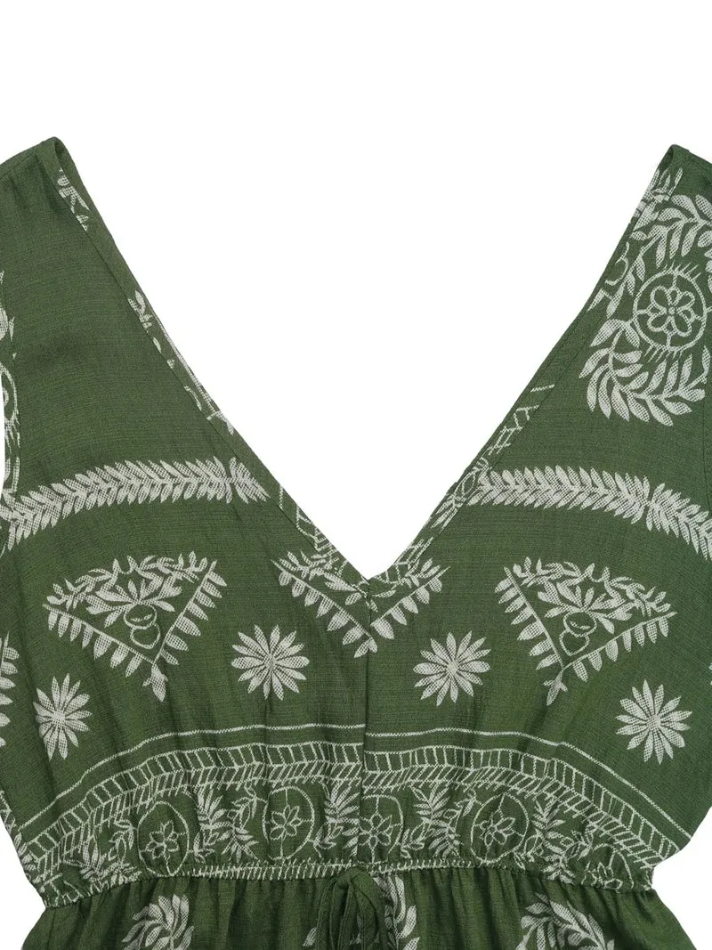 Robe imprimée sans manches à col en V