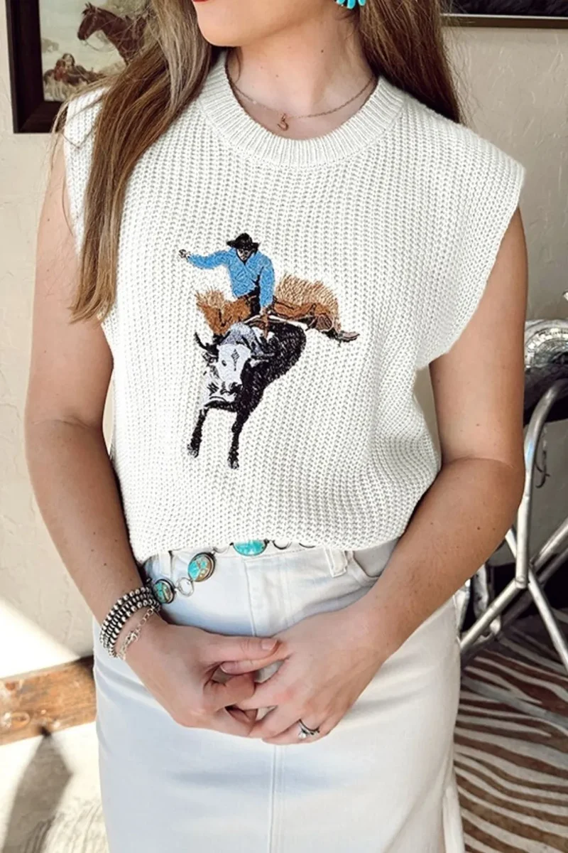 Gilet pull à col rond graphique