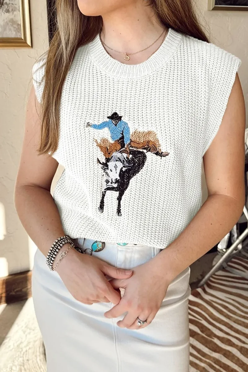 Gilet pull à col rond graphique