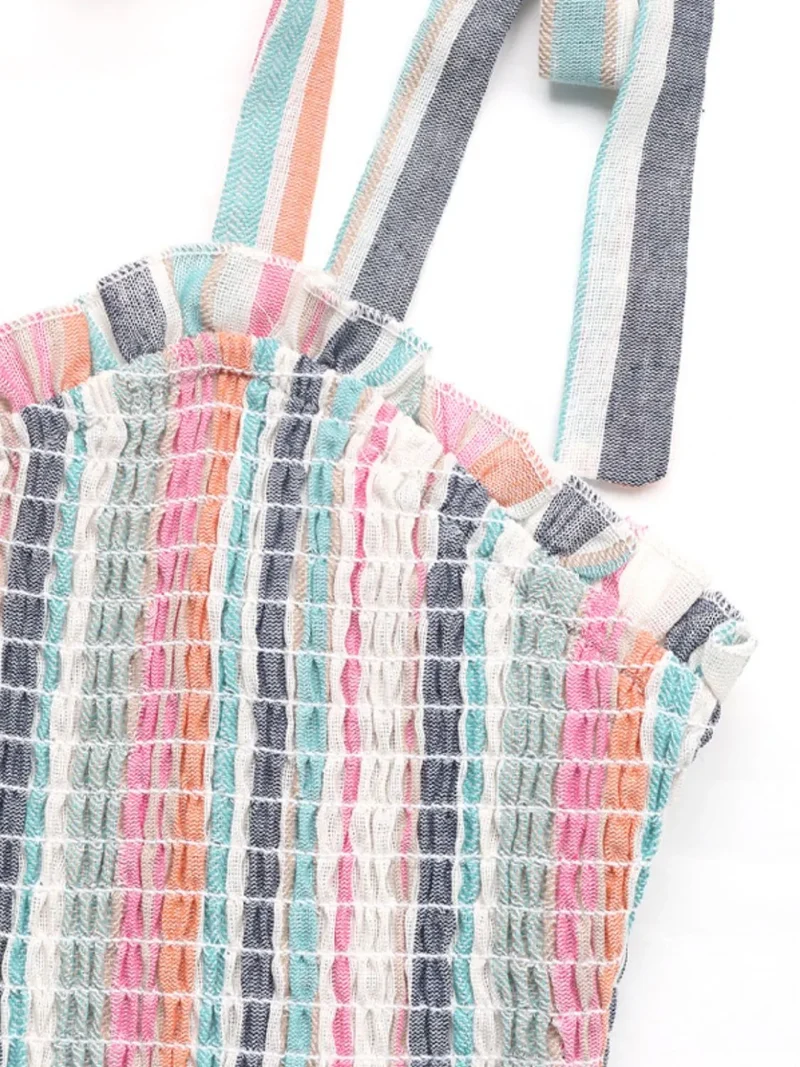 Robe caraco à rayures contrastées et col carré