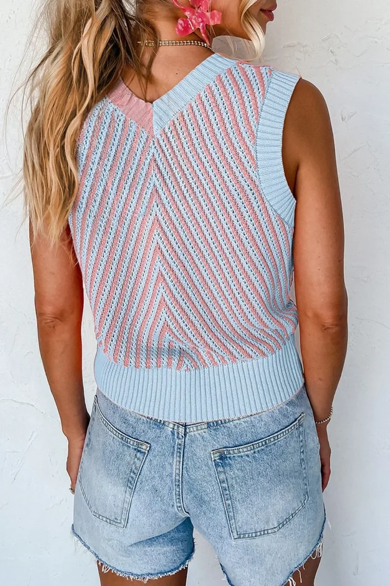 Gilet pull contrasté à col en V