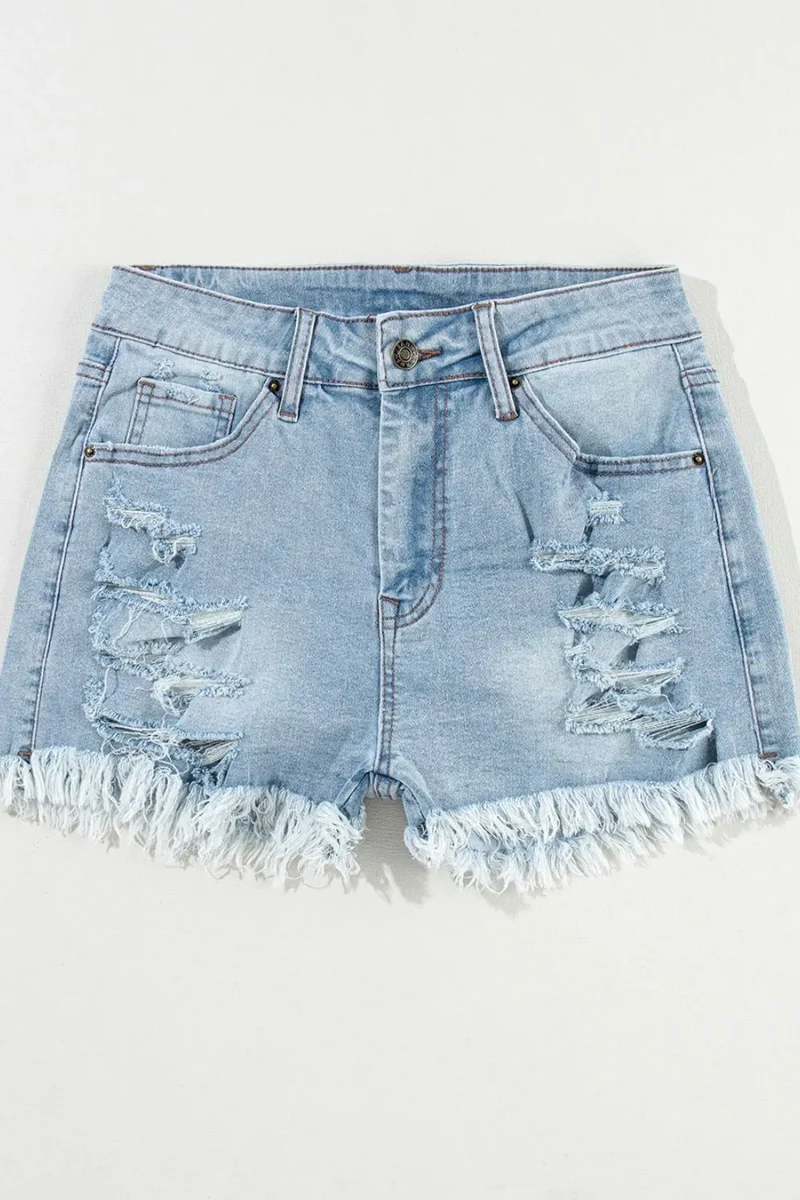 Short en jean taille haute à ourlet brut effet usé