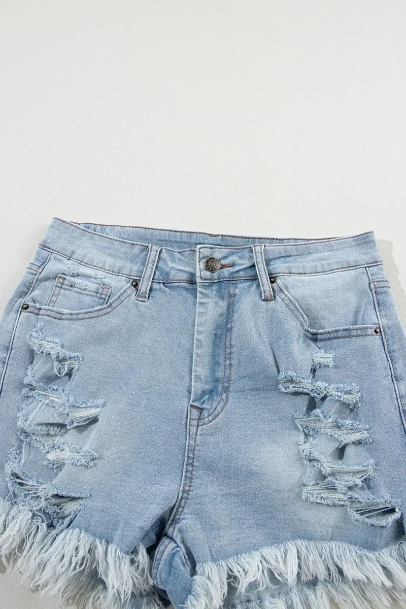 Short en jean taille haute à ourlet brut effet usé