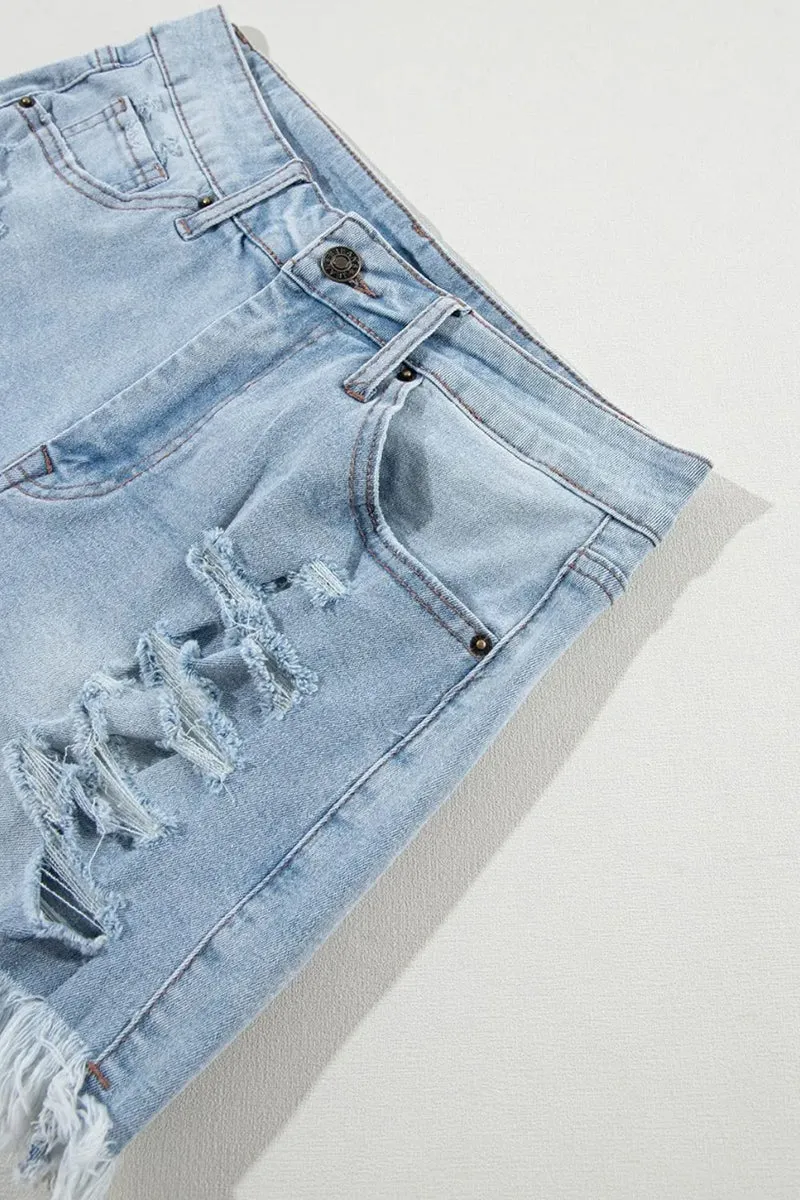Short en jean taille haute à ourlet brut effet usé