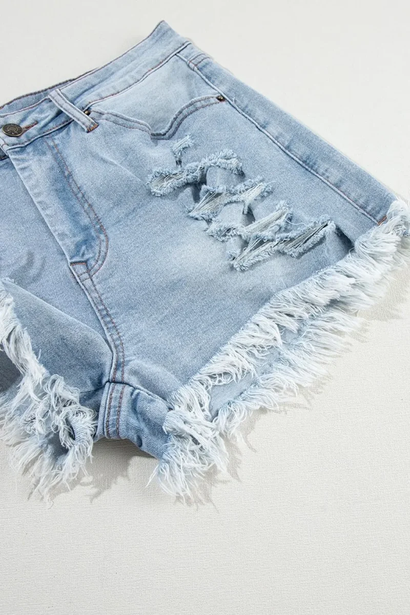 Short en jean taille haute à ourlet brut effet usé