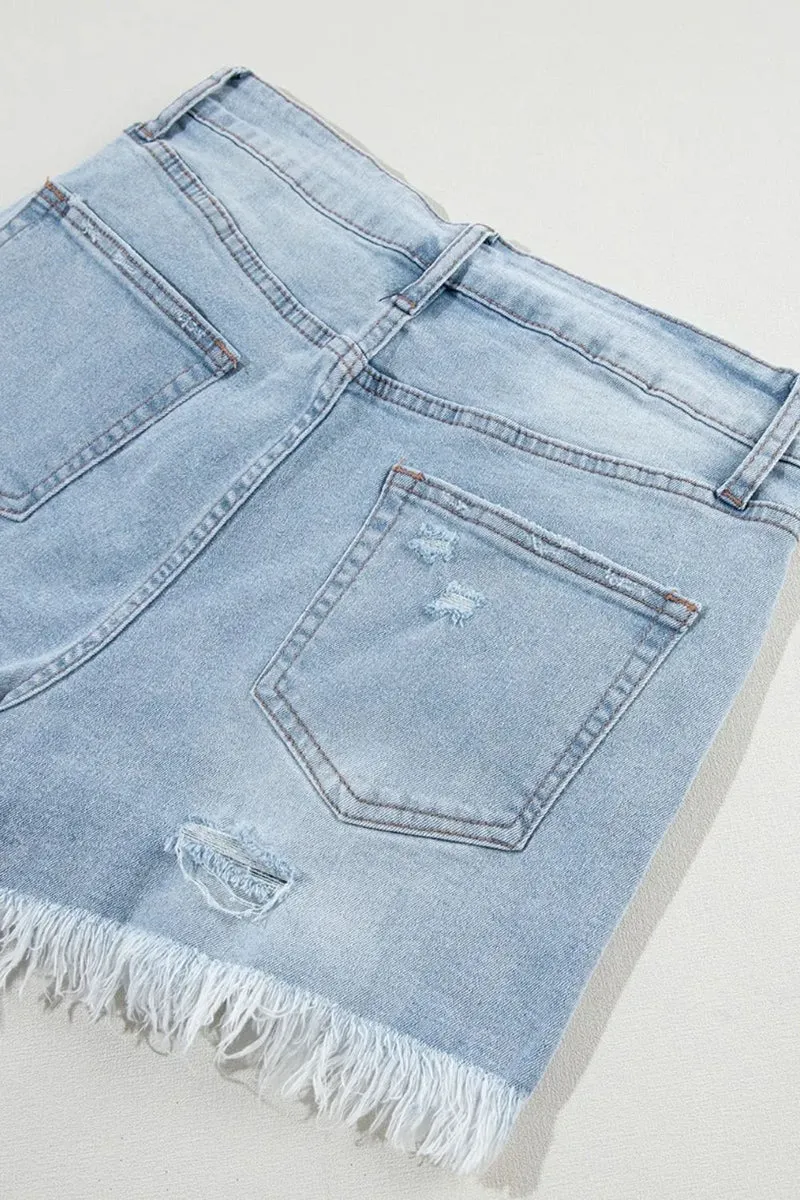 Short en jean taille haute à ourlet brut effet usé