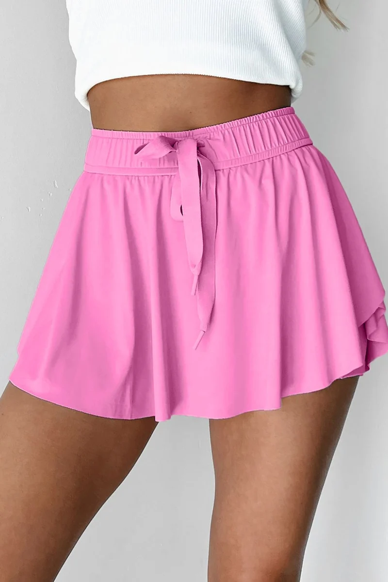 Jupe-short de sport doublée taille haute avec cordon de serrage