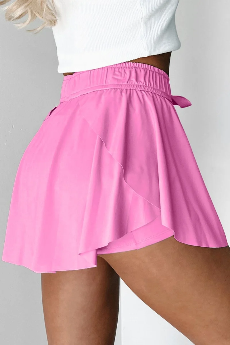 Jupe-short de sport doublée taille haute avec cordon de serrage