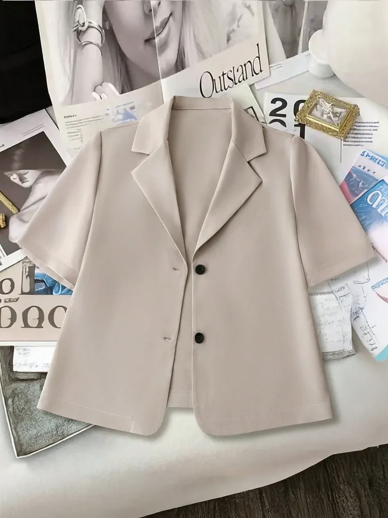 Blazer uni à manches courtes et col à revers