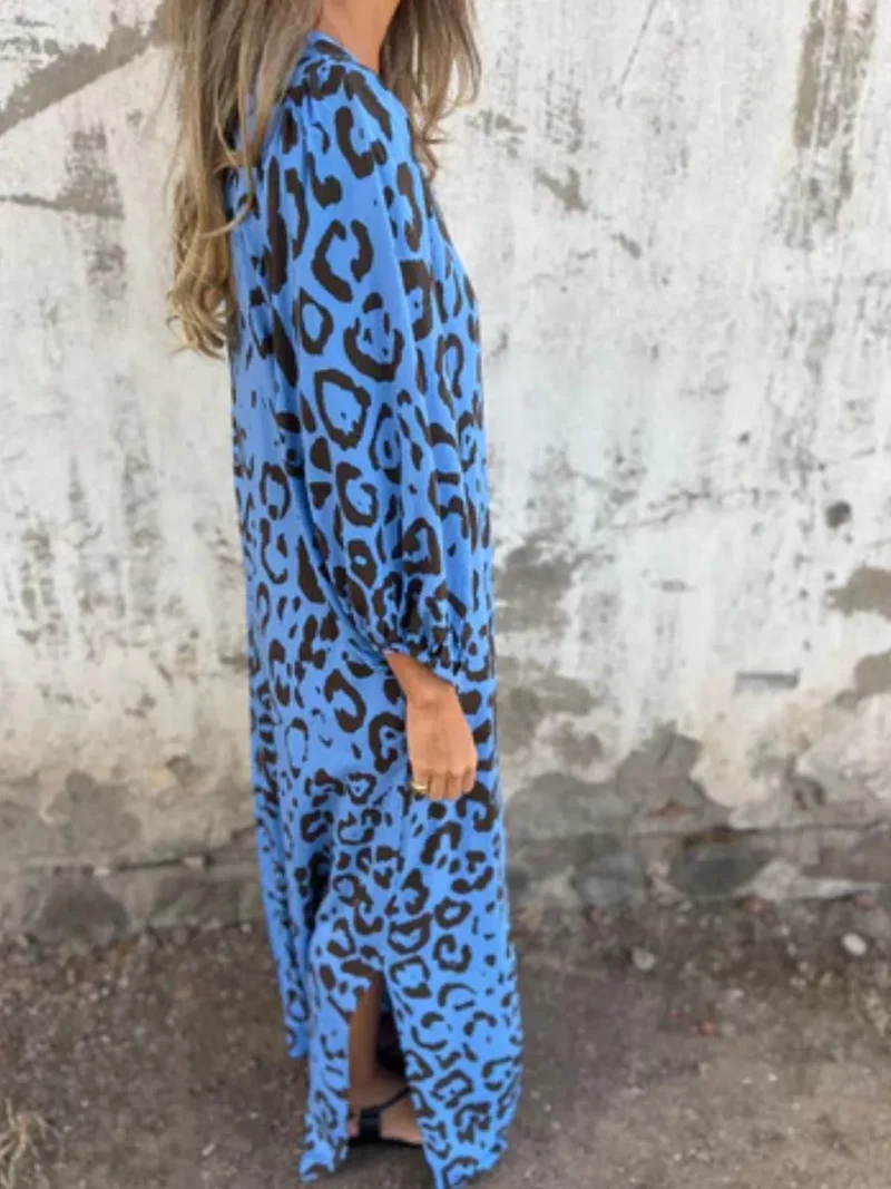 Robe imprimée à col en V et poches, grande taille