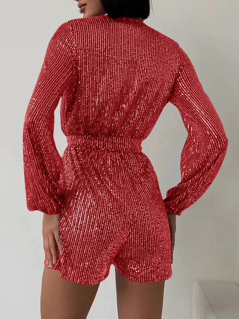 Combinaison à manches longues et surplis à sequins, taille nouée