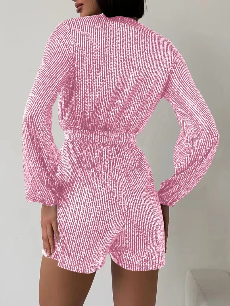 Combinaison à manches longues et surplis à sequins, taille nouée