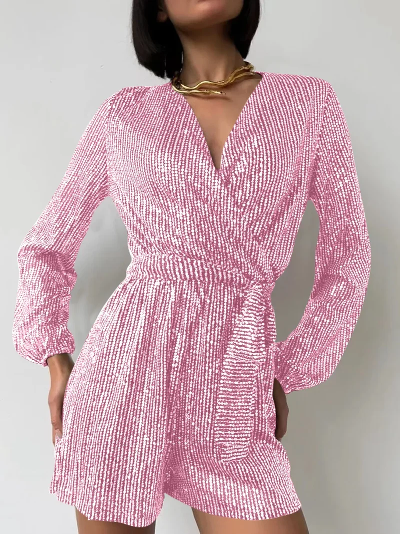 Combinaison à manches longues et surplis à sequins, taille nouée