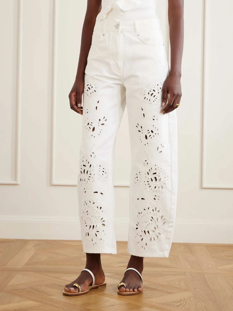 Exquisite Ruffle Tube Top & Eyelet Wide-Leg Pants Two-Piece Set