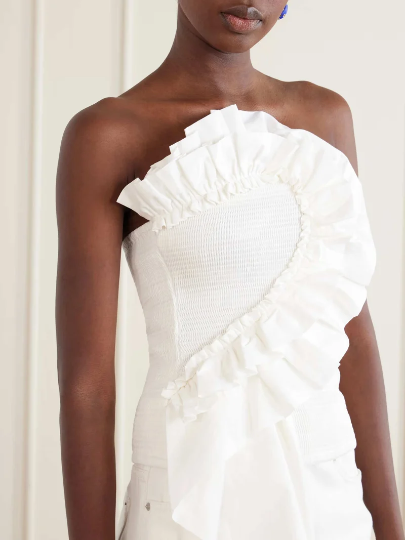 Exquisite Ruffle Tube Top & Eyelet Wide-Leg Pants Two-Piece Set