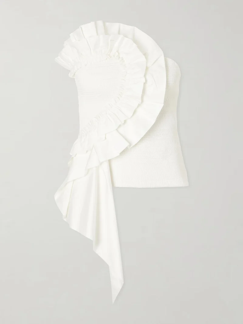 Exquisite Ruffle Tube Top & Eyelet Wide-Leg Pants Two-Piece Set