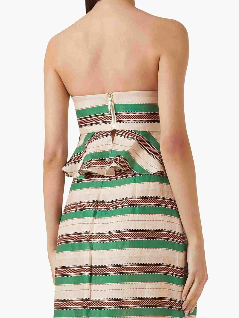 Striped Print Ruffle Hem Crop Top & Fringe Skirt Two-Piece Set