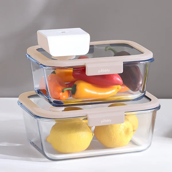 4 boîtes de conservation sous vide 460 ml, 800 ml, 1200 ml et 1900 ml et pompe sous vide Pebbly