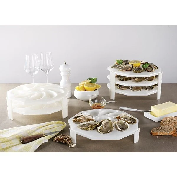 6 assiettes à huîtres empilables 9 huîtres + 1 citron Roger Orfèvre