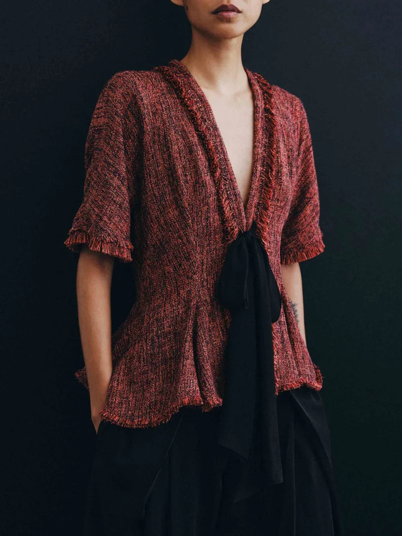 Tweed Peplum Top & Black Shorts Two-Piece Set