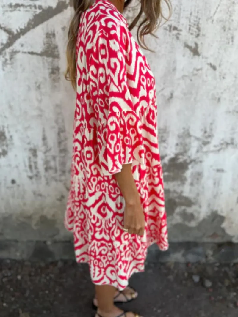 Robe imprimée à manches courtes et crantées, grande taille