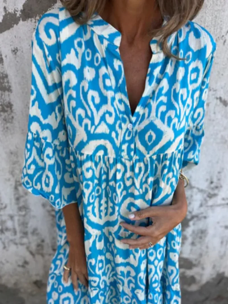 Robe imprimée à manches courtes et crantées, grande taille