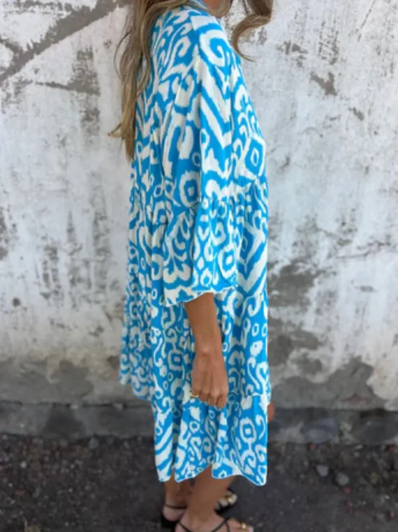 Robe imprimée à manches courtes et crantées, grande taille