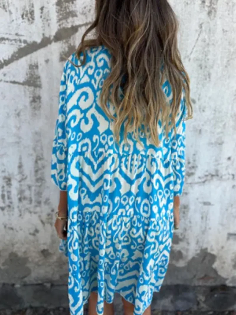 Robe imprimée à manches courtes et crantées, grande taille