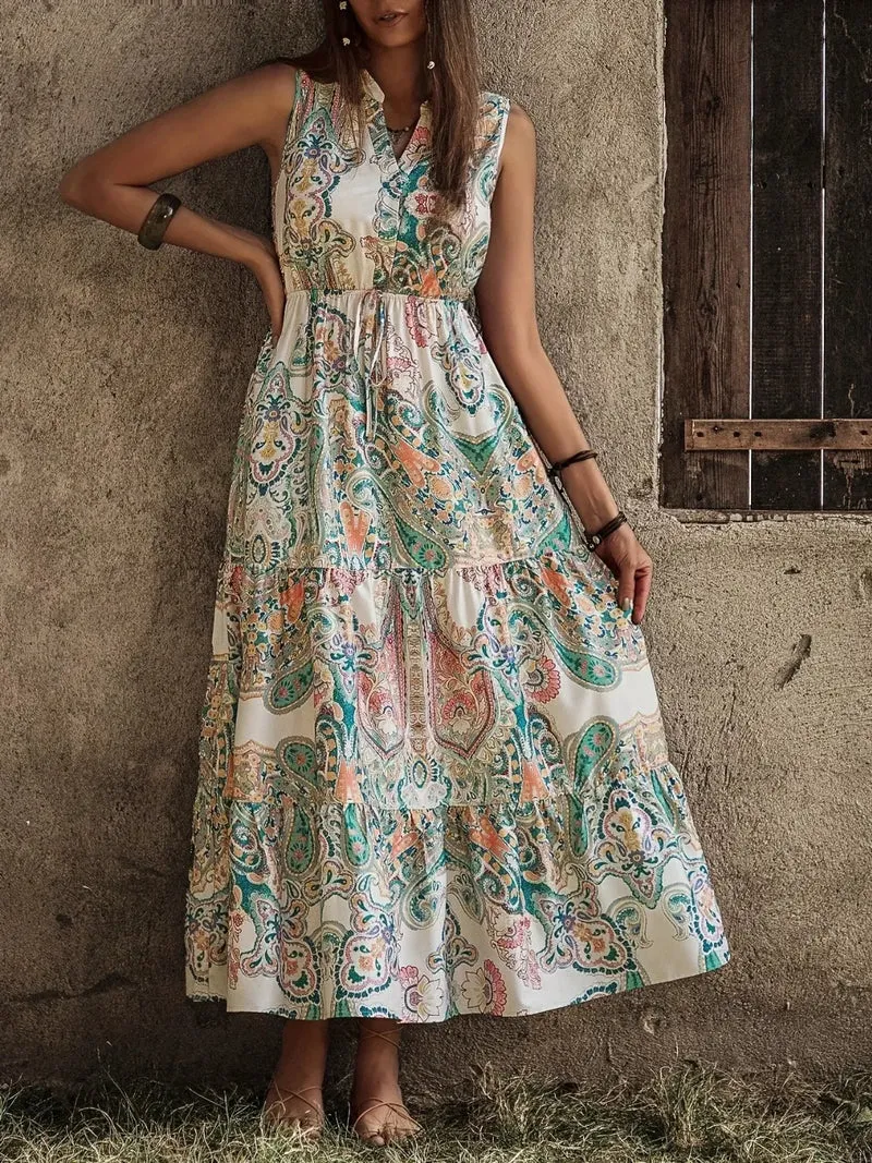 Robe imprimée sans manches crantée