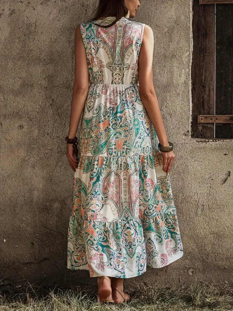Robe imprimée sans manches crantée