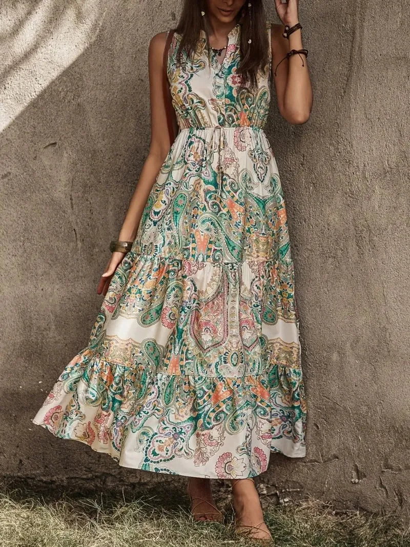 Robe imprimée sans manches crantée