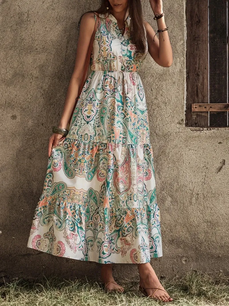 Robe imprimée sans manches crantée