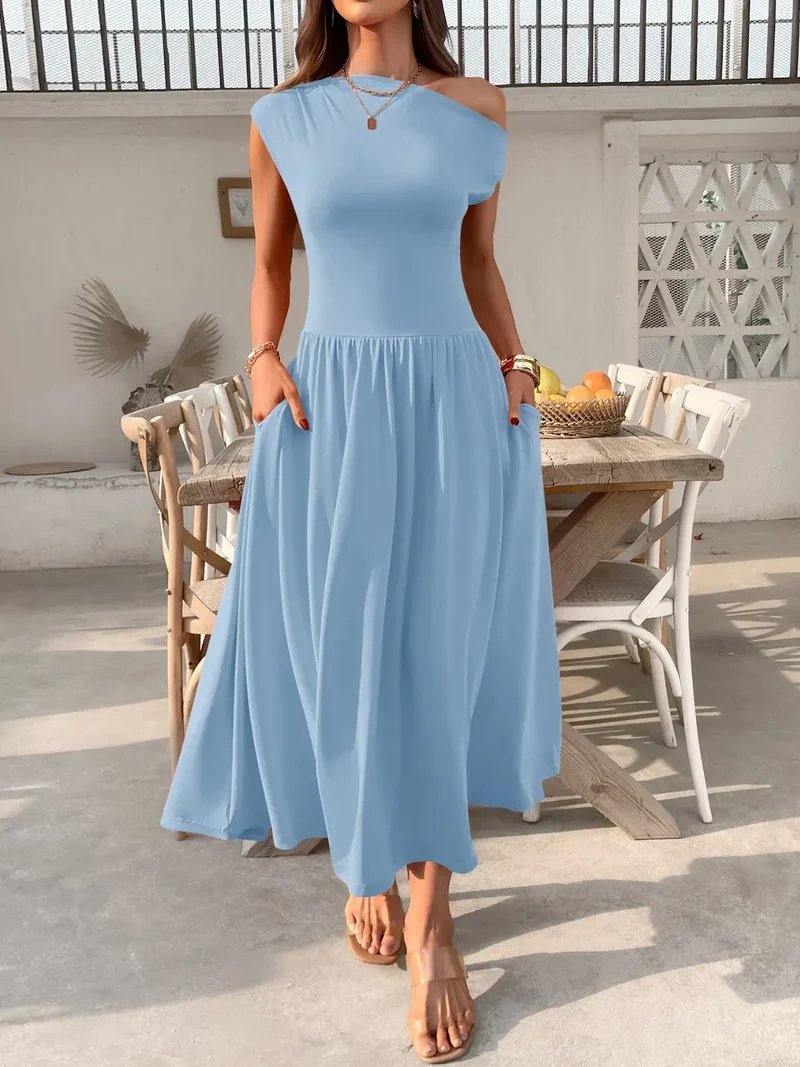 Robe midi à une épaule avec poches