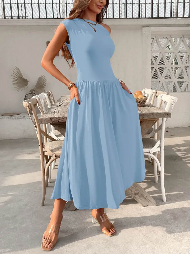 Robe midi à une épaule avec poches