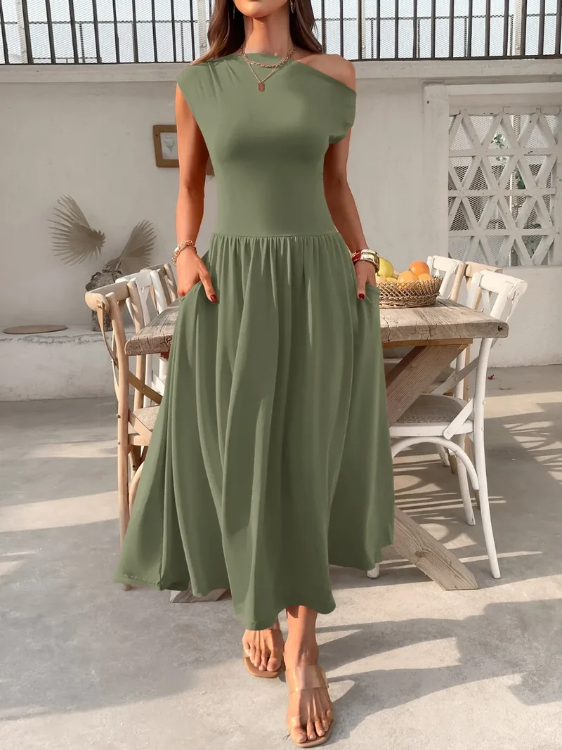 Robe midi à une épaule avec poches