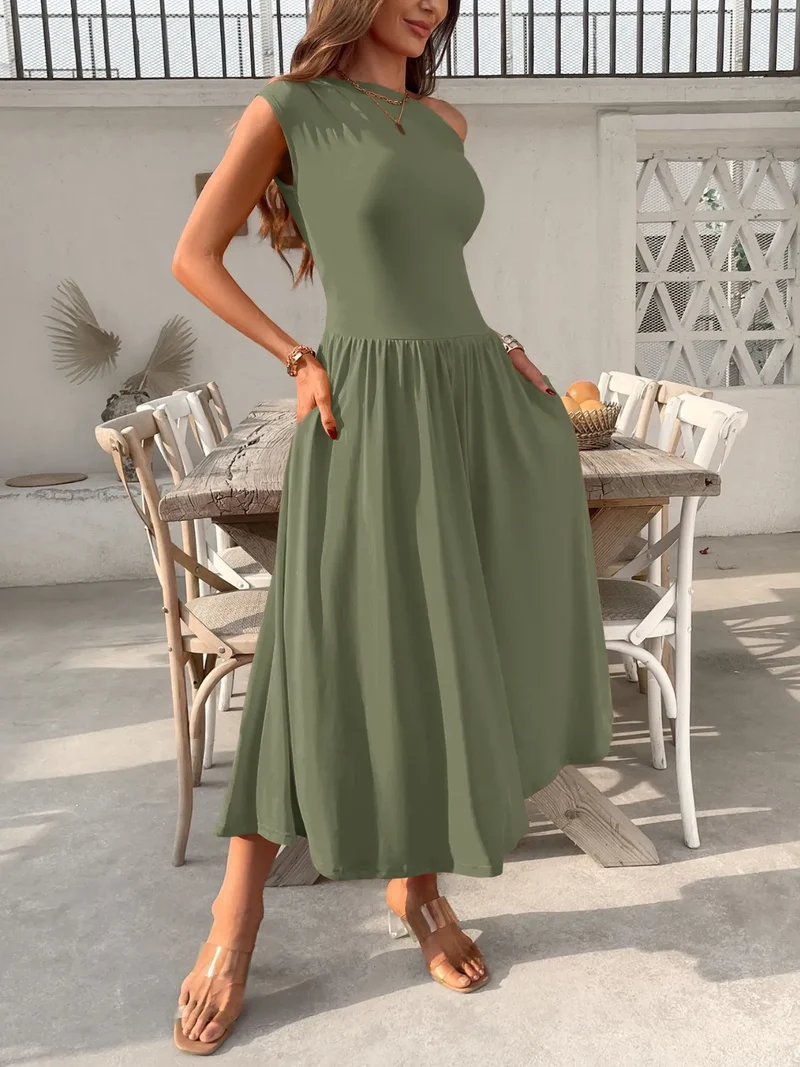 Robe midi à une épaule avec poches