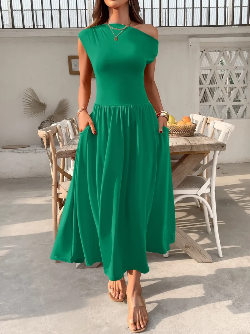 Robe midi à une épaule avec poches
