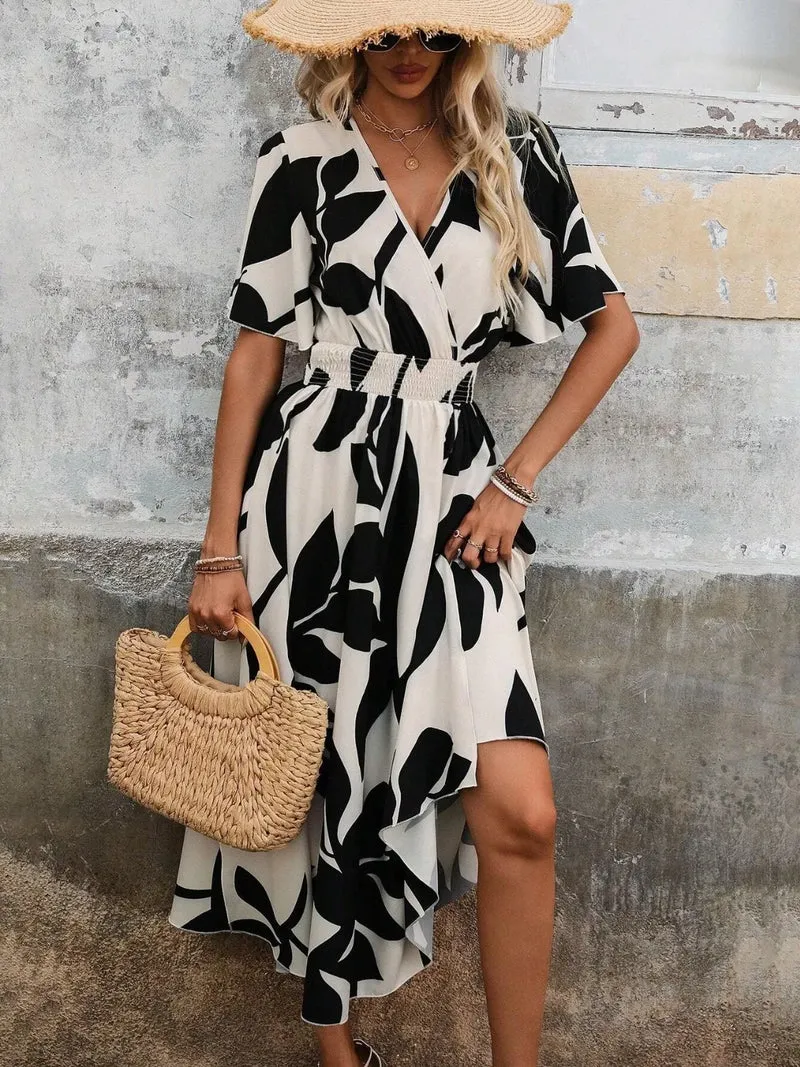 Robe midi imprimée à manches courtes et surplis