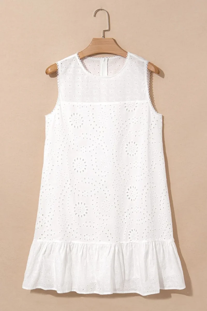 Robe droite sans manches brodée de fleurs à œillets