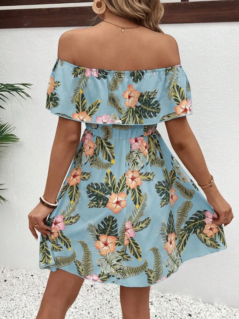 Mini-robe imprimée à épaules dénudées