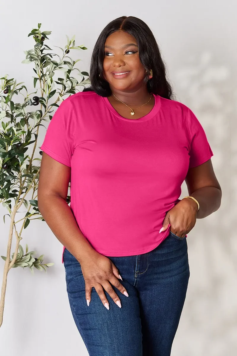 Basic Bae T-shirt à manches courtes et col rond pleine taille