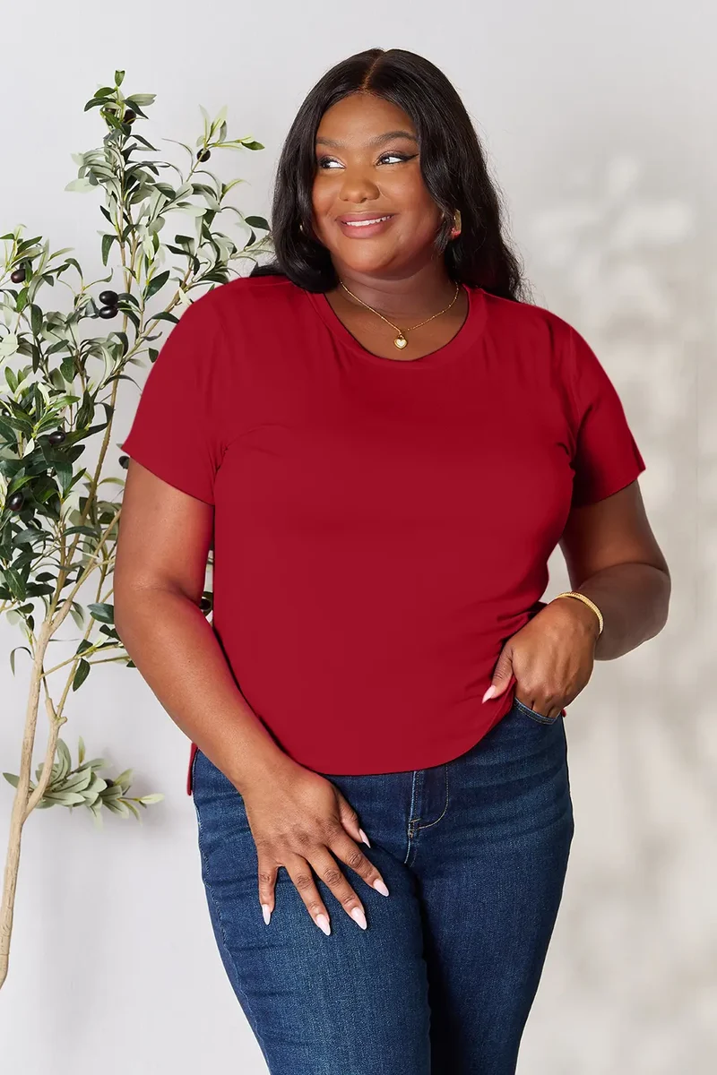 Basic Bae T-shirt à manches courtes et col rond pleine taille