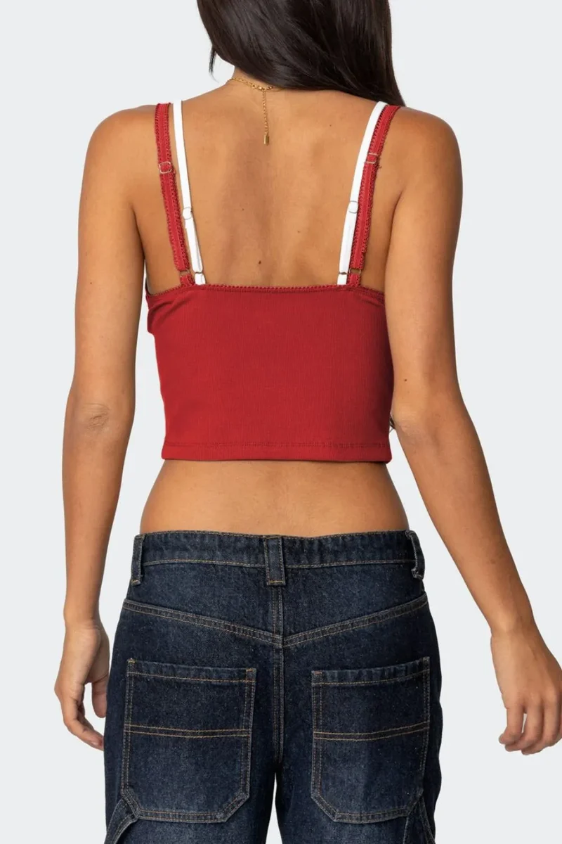 Camisole à col en V et détails en dentelle