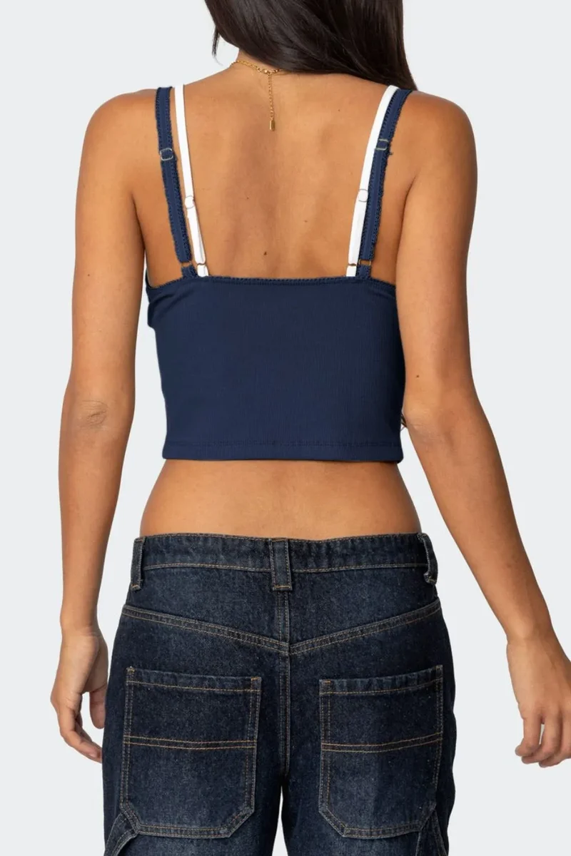 Camisole à col en V et détails en dentelle